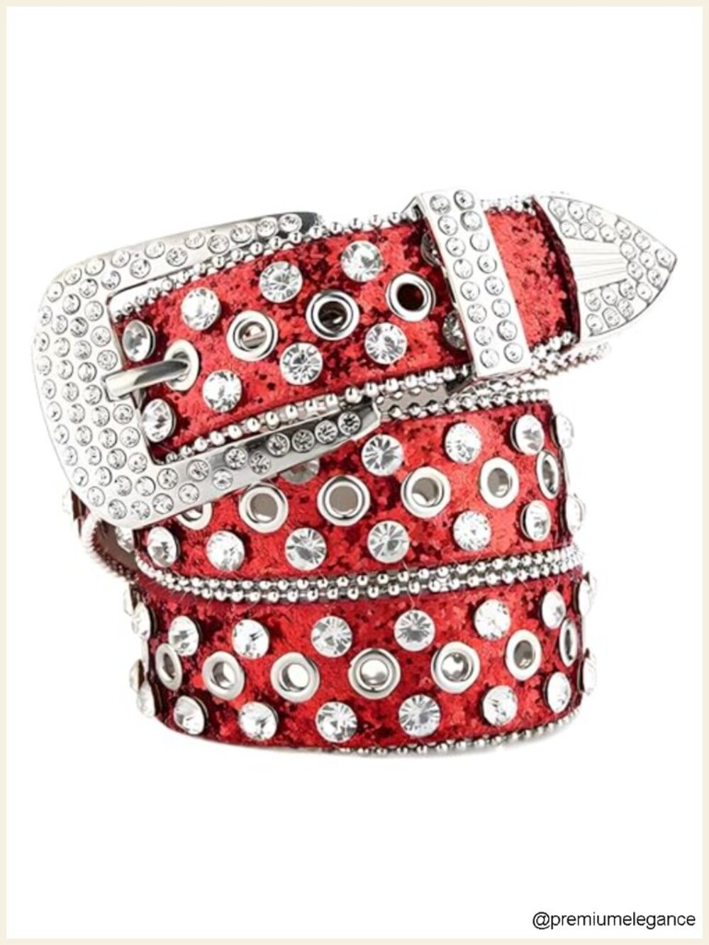 Western Rhinestone Belt for Jeans - PU Leather Crocodile Grain Studded Waist